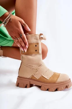 Discount Boto Wysokie Botki Workery Na Suwak Ciemnobeżowe Nerisa