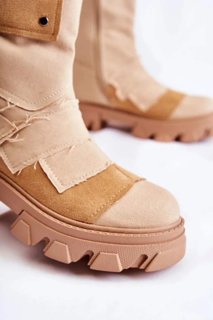 Discount Boto Wysokie Botki Workery Na Suwak Ciemnobeżowe Nerisa