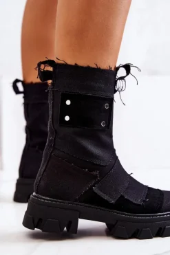Boto Botki Wiosenne|Czarne Botki*Wysokie Botki Workery Na Suwak Czarne Nerisa