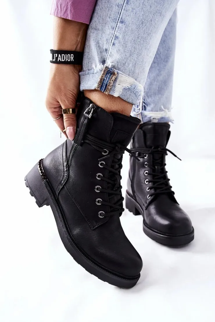 Evento Botki Ocieplane|Botki Sznurowane*Wysokie Botki Workery Z Suwakami Czarne Maisa