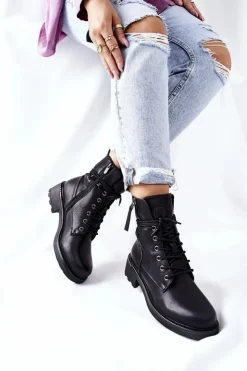 Evento Botki Ocieplane|Botki Sznurowane*Wysokie Botki Workery Z Suwakami Czarne Maisa