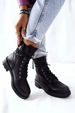 Evento Botki Ocieplane|Botki Sznurowane*Wysokie Botki Workery Z Suwakami Czarne Maisa