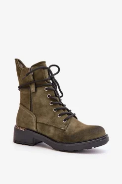 Damskie Evento Wysokie Botki Workery Z Suwakami Zielone Maisa