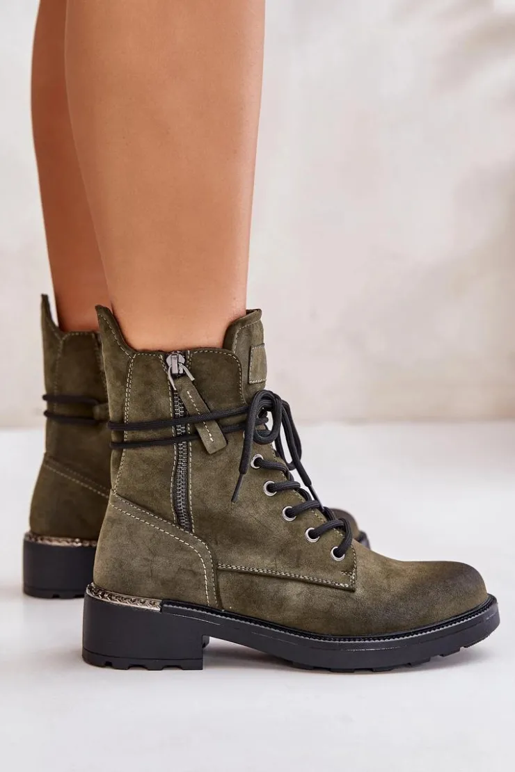 Damskie Evento Wysokie Botki Workery Z Suwakami Zielone Maisa