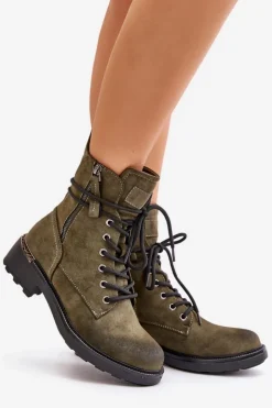 Damskie Evento Wysokie Botki Workery Z Suwakami Zielone Maisa