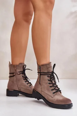 New Evento Wysokie Botki Workery Z Suwakami Ciemnobeżowe Maisa