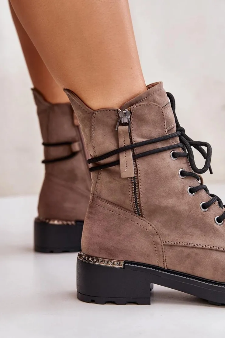 New Evento Wysokie Botki Workery Z Suwakami Ciemnobeżowe Maisa