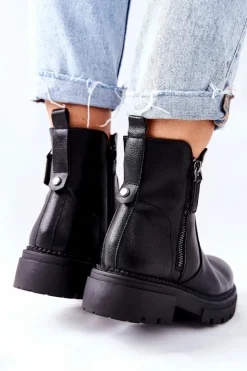 Evento Czarne Botki|Botki Zimowe Damskie*Wysokie Botki Z Suwakami Czarne Silvan