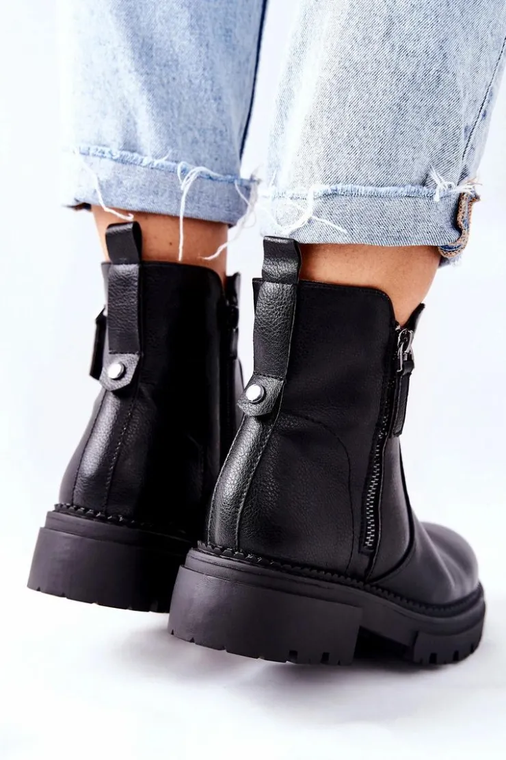 Evento Czarne Botki|Botki Zimowe Damskie*Wysokie Botki Z Suwakami Czarne Silvan