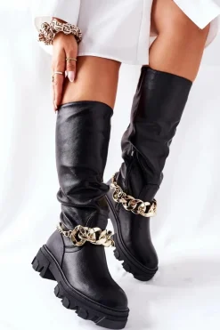 Hot Boto Wysokie Czarne Kozaki Cecina