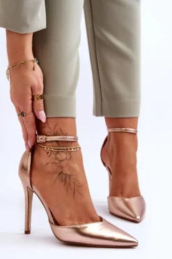 Discount Boto Wysokie Czółenka Szpilki Z Noskiem W Szpic Różowe Złoto Reflection