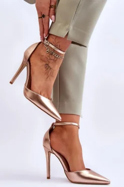 Discount Boto Wysokie Czółenka Szpilki Z Noskiem W Szpic Różowe Złoto Reflection