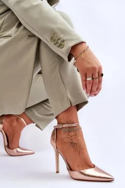 Discount Boto Wysokie Czółenka Szpilki Z Noskiem W Szpic Różowe Złoto Reflection