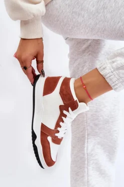 Boto Trampki Damskie Wysokie|Buty Sportowe Na Platformie*Wysokie Damskie Buty Sportowe Trampki Biało-Camelowe Rumour
