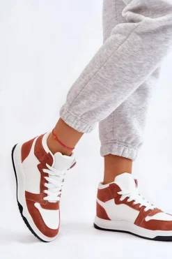 Boto Trampki Damskie Wysokie|Buty Sportowe Na Platformie*Wysokie Damskie Buty Sportowe Trampki Biało-Camelowe Rumour