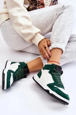 Damskie Boto Wysokie Damskie Buty Sportowe Trampki Biało-Zielone Rumour