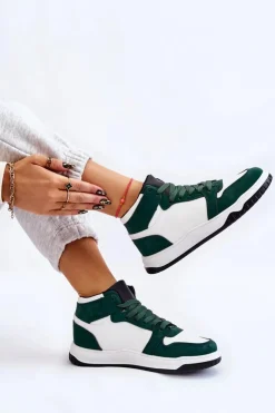 Damskie Boto Wysokie Damskie Buty Sportowe Trampki Biało-Zielone Rumour
