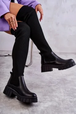 Boto Muszkieterki|Kozaki Wiosenne*Wysokie Damskie Kozaki Za Kolano Czarne Austin