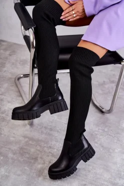 Boto Muszkieterki|Kozaki Wiosenne*Wysokie Damskie Kozaki Za Kolano Czarne Austin
