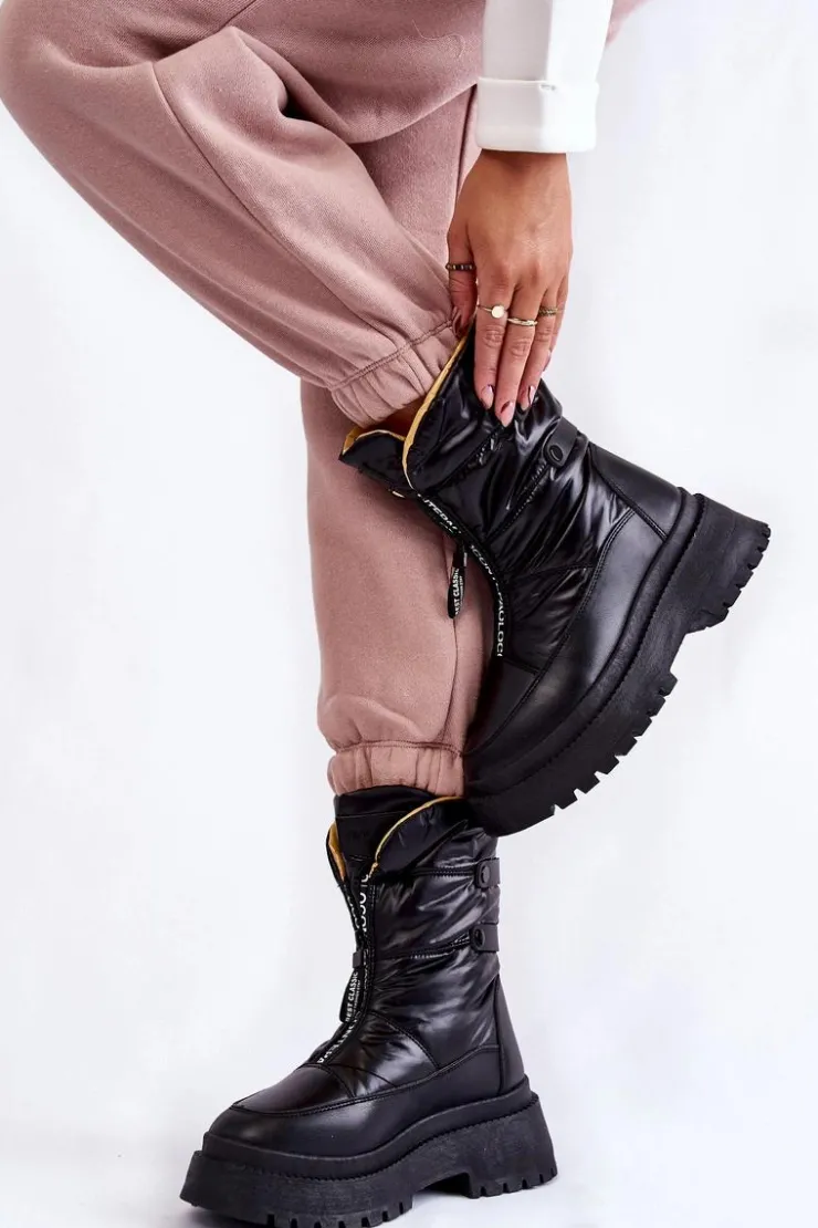 Outlet Buty damskie Vinceza Wysokie Damskie Śniegowce Na Suwak Czarne Moira