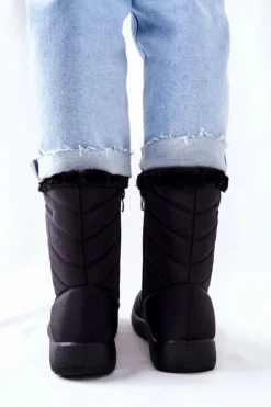 Damskie Boto Wysokie Damskie Ocieplane Śniegowce Czarne Luxina
