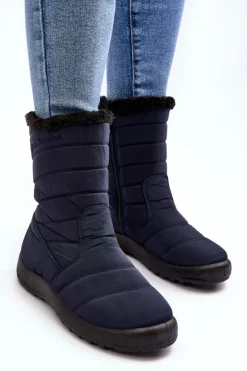 Damskie Boto Wysokie Damskie Ocieplane Śniegowce Granatowe Luxina