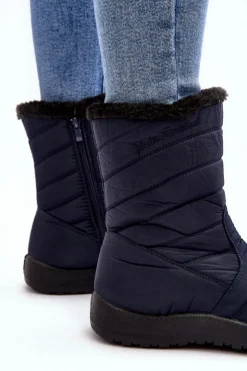 Damskie Boto Wysokie Damskie Ocieplane Śniegowce Granatowe Luxina