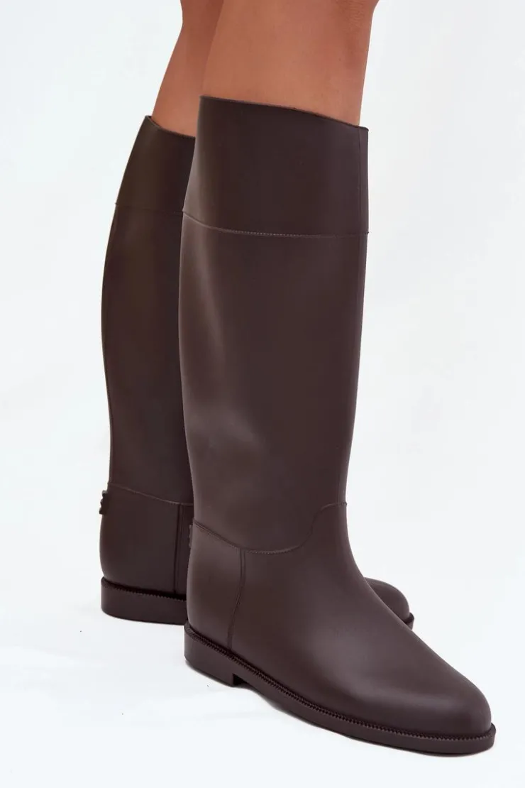 Damskie Boto Wysokie Kalosze Damskie Na Płaskim Obcasie Czekoladowe Melianne