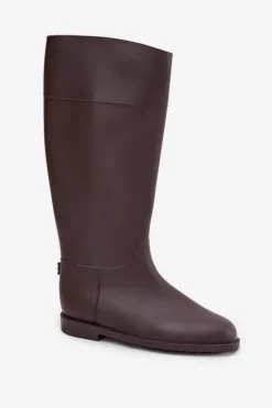 Damskie Boto Wysokie Kalosze Damskie Na Płaskim Obcasie Czekoladowe Melianne