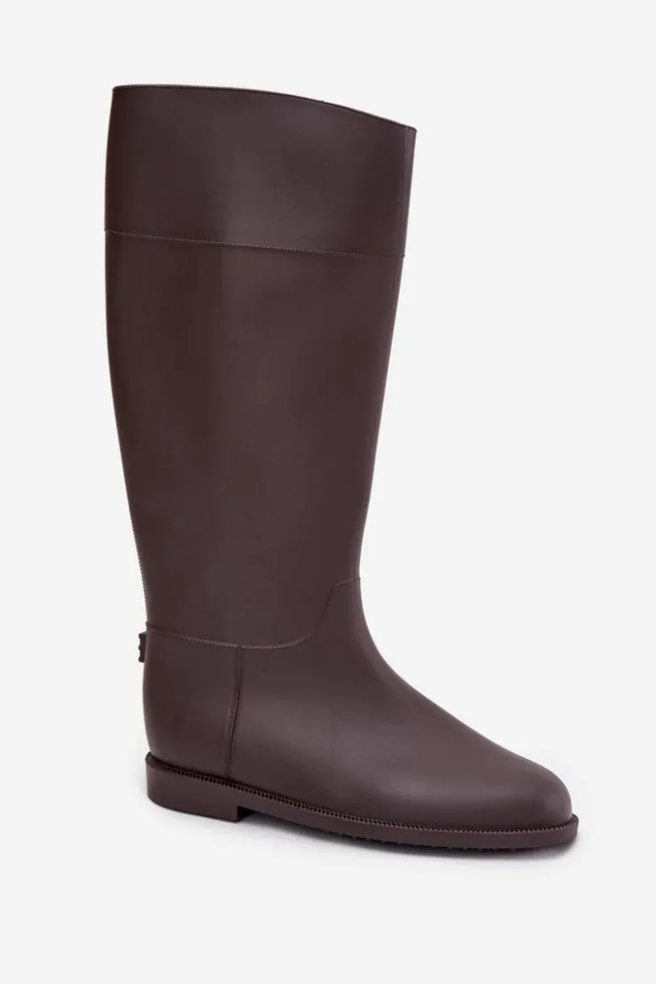 Damskie Boto Wysokie Kalosze Damskie Na Płaskim Obcasie Czekoladowe Melianne