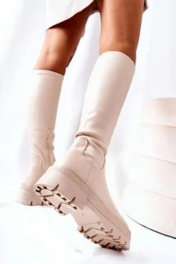 Hot Boto Wysokie Kozaki Beżowe Hemera