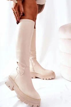 Hot Boto Wysokie Kozaki Beżowe Hemera