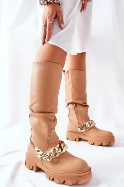 Clearance Boto Wysokie Kozaki Camel Cecina Brązowy