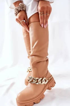 Clearance Boto Wysokie Kozaki Camel Cecina Brązowy