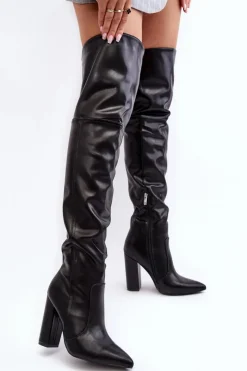 Boto Muszkieterki|Kozaki Za Kolano*Wysokie Kozaki Damskie Za Kolano Na Słupku Czarne Jeine
