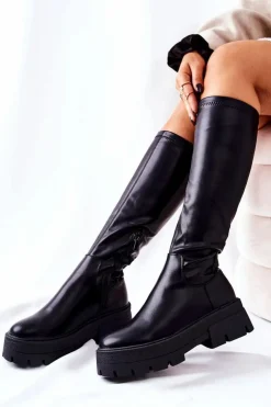 Boto Kozaki Płaskie|Kozaki Przed Kolano*Wysokie Kozaki Hemera Czarne