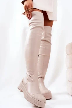 Discount Boto Wysokie Kozaki Na Suwak Beżowe Charmaine