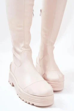 Discount Boto Wysokie Kozaki Na Suwak Beżowe Charmaine