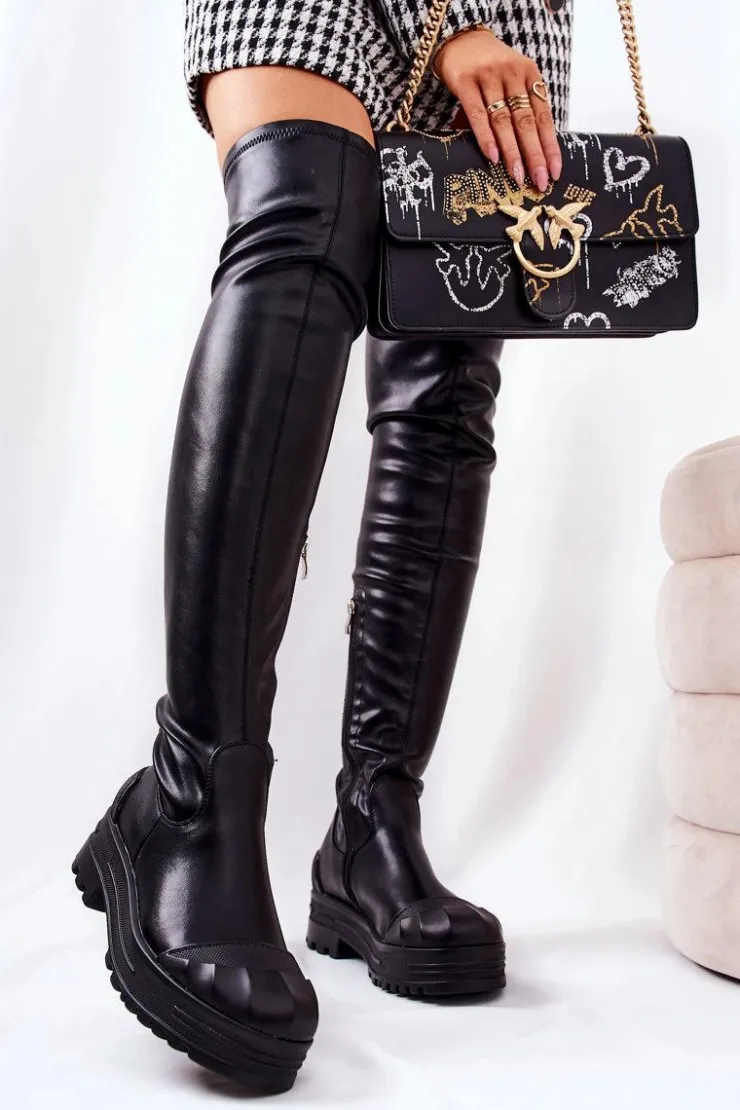 Damskie Boto Wysokie Kozaki Na Suwak Czarne Charmaine