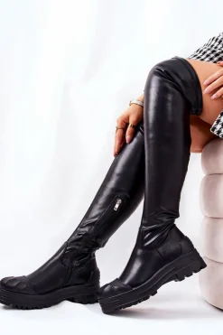 Damskie Boto Wysokie Kozaki Na Suwak Czarne Charmaine
