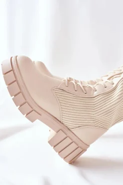 Outlet Boto Wysokie Kozaki ze Skarpetą Beżowe Monteri