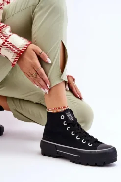 Discount Big Star Shoes Wysokie Materiałowe Trampki Na Platformie Big Star LL274155 Czarne