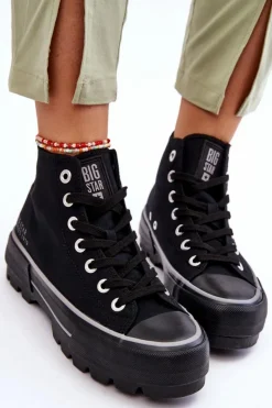 Discount Big Star Shoes Wysokie Materiałowe Trampki Na Platformie Big Star LL274155 Czarne