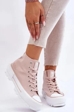 Clearance Big Star Shoes Wysokie Materiałowe Trampki Na Platformie Big Star LL274157 Nude Różowy