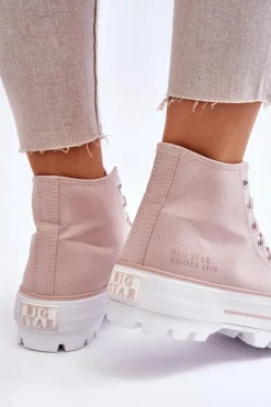 Clearance Big Star Shoes Wysokie Materiałowe Trampki Na Platformie Big Star LL274157 Nude Różowy