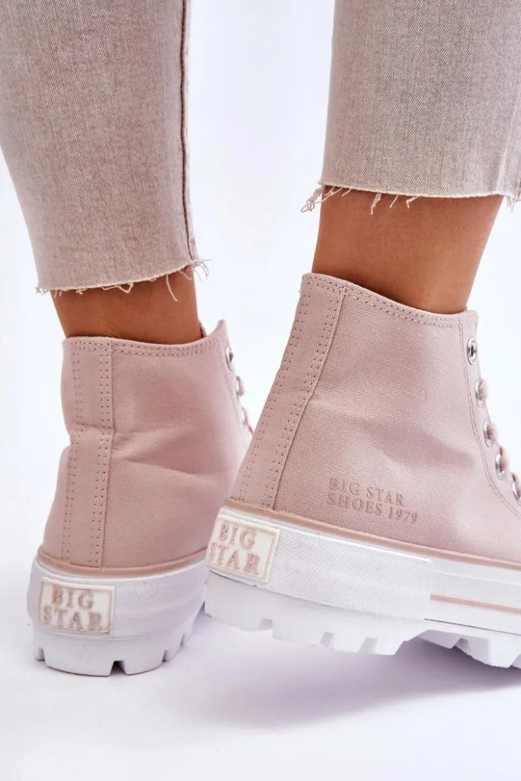 Clearance Big Star Shoes Wysokie Materiałowe Trampki Na Platformie Big Star LL274157 Nude Różowy