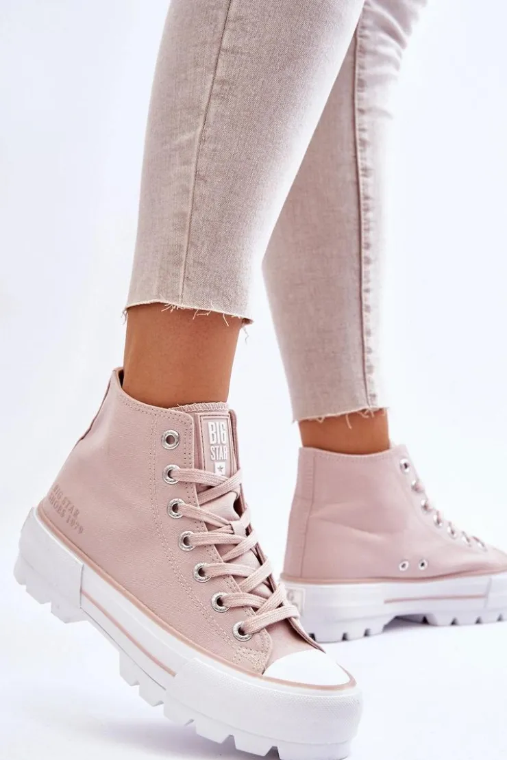 Clearance Big Star Shoes Wysokie Materiałowe Trampki Na Platformie Big Star LL274157 Nude Różowy