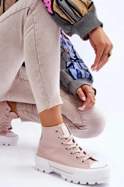 Clearance Big Star Shoes Wysokie Materiałowe Trampki Na Platformie Big Star LL274157 Nude Różowy
