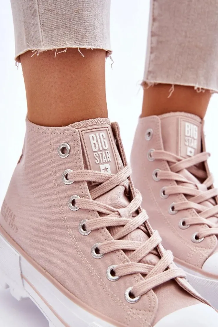 Clearance Big Star Shoes Wysokie Materiałowe Trampki Na Platformie Big Star LL274157 Nude Różowy