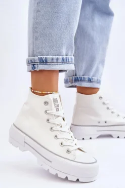 Best Big Star Shoes Wysokie Materiałowe Trampki Na Platformie Big Star LL274156 Białe Biały
